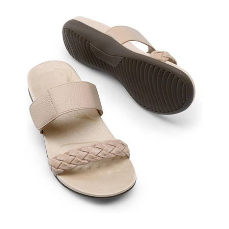 Sandales plates à double bride tressée - Beige Rosé
